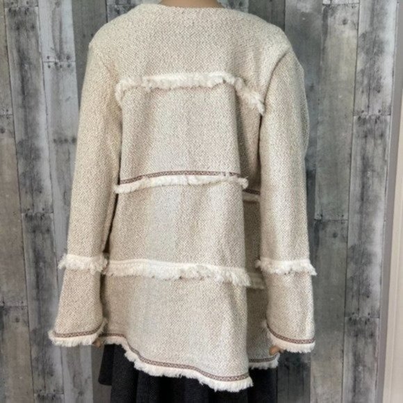 Fringe Accent Open Front Cream Boho Sweater NEW Size Large NWT - Picture 6 of 11
